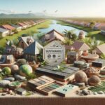 Sustainable Roofing Materials Display: A detailed image showcasing various sustainable roofing materials, such as recycled shingles and biodegradable options. The scene highlights their environmental benefits, with a backdrop of natural Florida scenery.