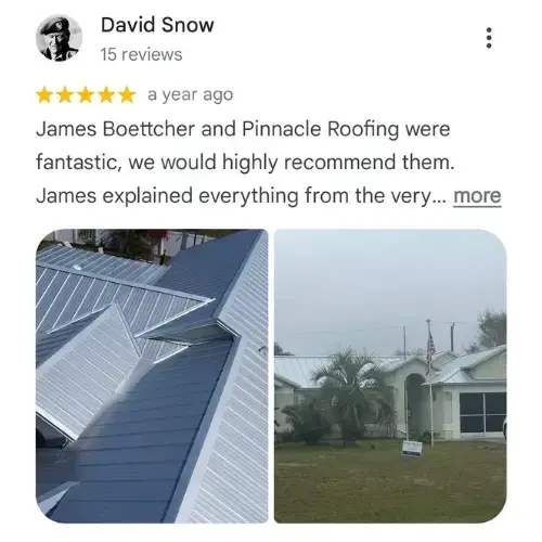 James Boettcher and Pinnacle Roofing were fantastic, we would highly recommend them. James explained everything from the very beginning.