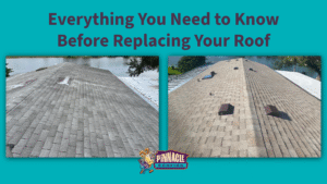 Before and after roof replacement on a residential home in Orlando FL completed by Pinnacle Roofing Group.