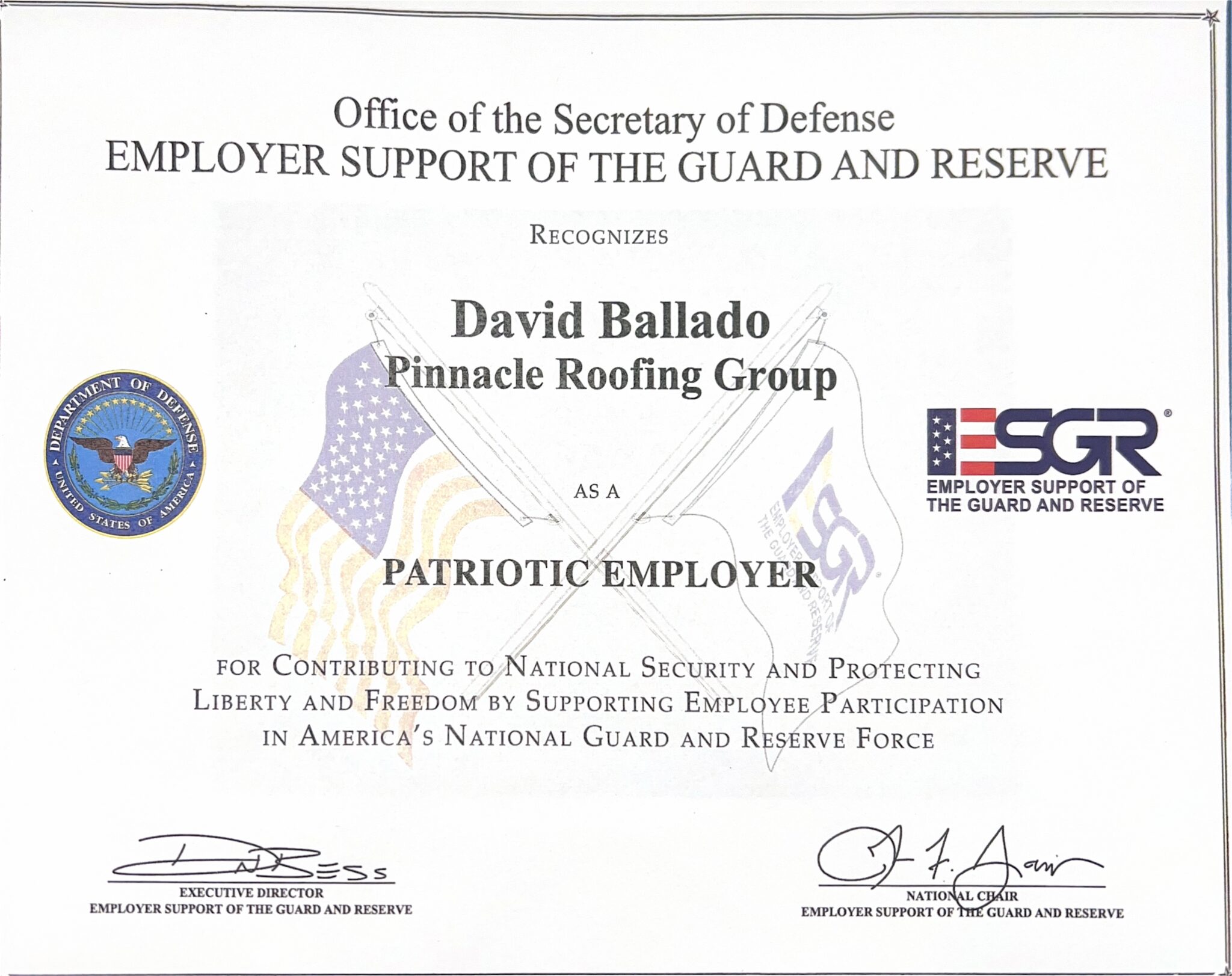 secratary of defense award for david ballado