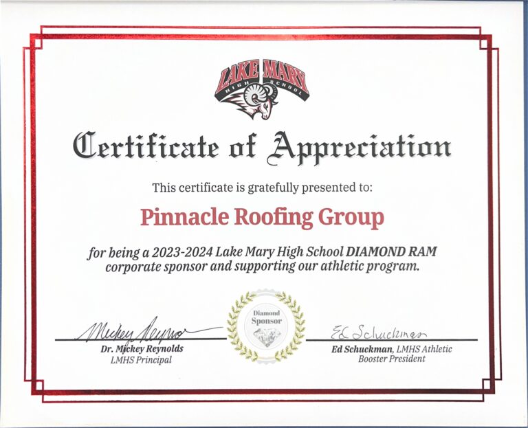 certificate of appreciation from lake mary high