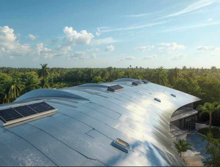 Futuristic Florida home with a cool new roof installed during a roof replacement using modern roofing technology